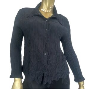 BABETTE CRINKLE PLEATS COLLARED SNAP BUTTON FRONT LONG SLEEVE TOP SIZE S, USA